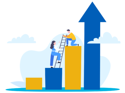 An illustration of support for every student - students climbing a bar graph