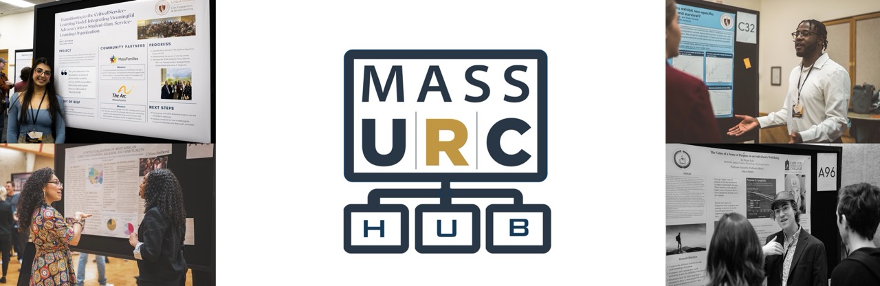 MassURC banner, featuring photos of students presenting their projects and the MassURC logo