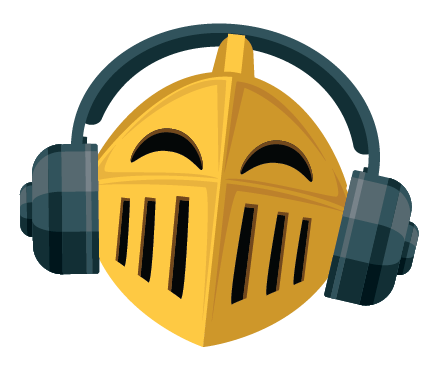 Knight emoji wearing headphones